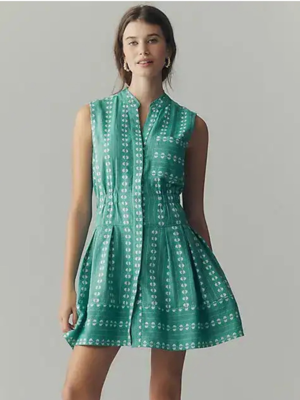 Anthropologie Maeve Sleeveless V-Neck Shirtdress Green, M